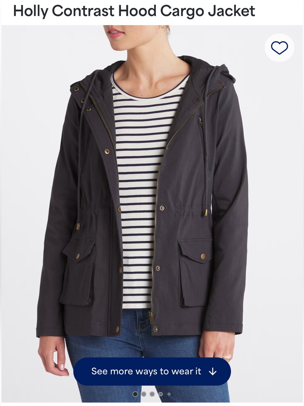 Eden Society Holly Contrast Hood Cargo Utility Jacket Dark Gray Size Small
